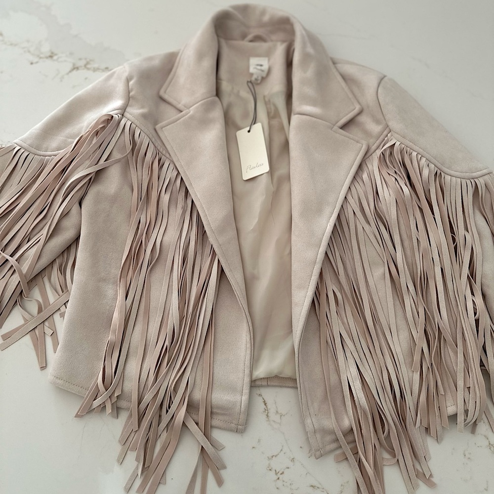 Cropped Faux Suede Fringe Jacket NWT - Flawless